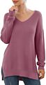 Pattern Sweater Side Split Design Long-Sleeved V-Neck Pullover Ladies Sweater