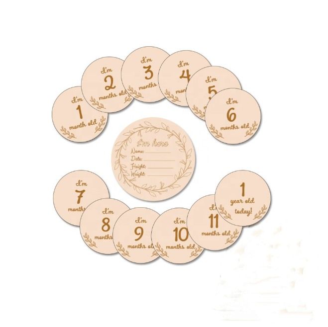 Newborn Baby Shower Gifts Wooden Milestone Photo Cards, Double Sided Photo Prop Milestone Discs