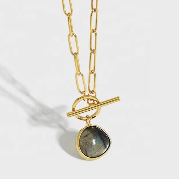 Silver 925 Gemstone Natural Stone Toggle Necklace