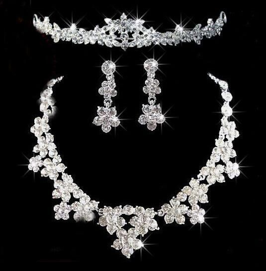 Wedding Bridal Jewelry Set Tiaras Ultra- Shiny Crystal Crown Necklace Earring Bride Headdress Hair Accessory Hair Jewelry Set