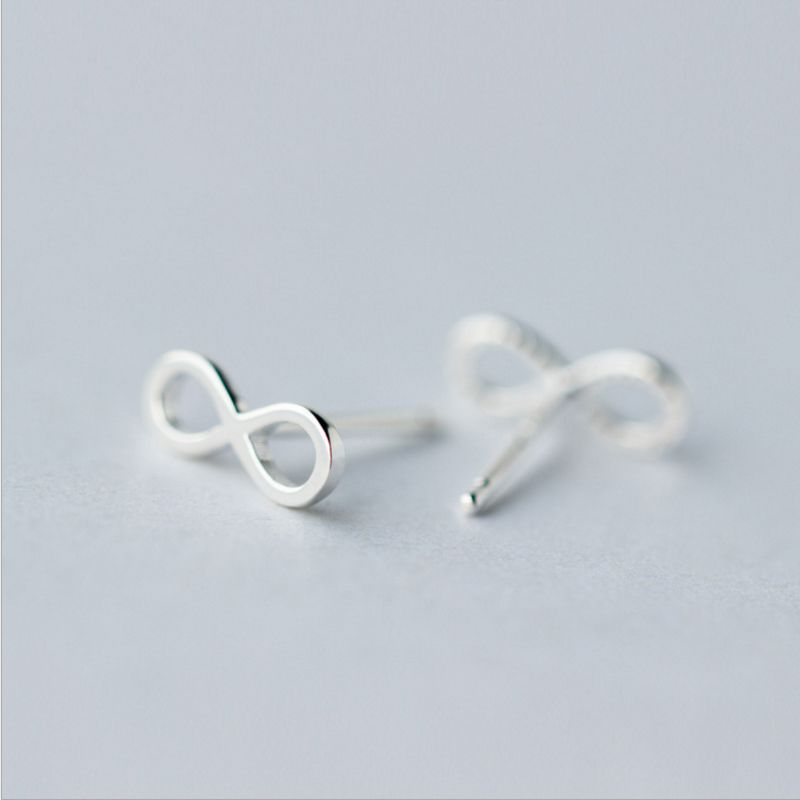 100% 925 Sterling Silver Minimalism Symbol Stud Earring Fine Jewelry for Female