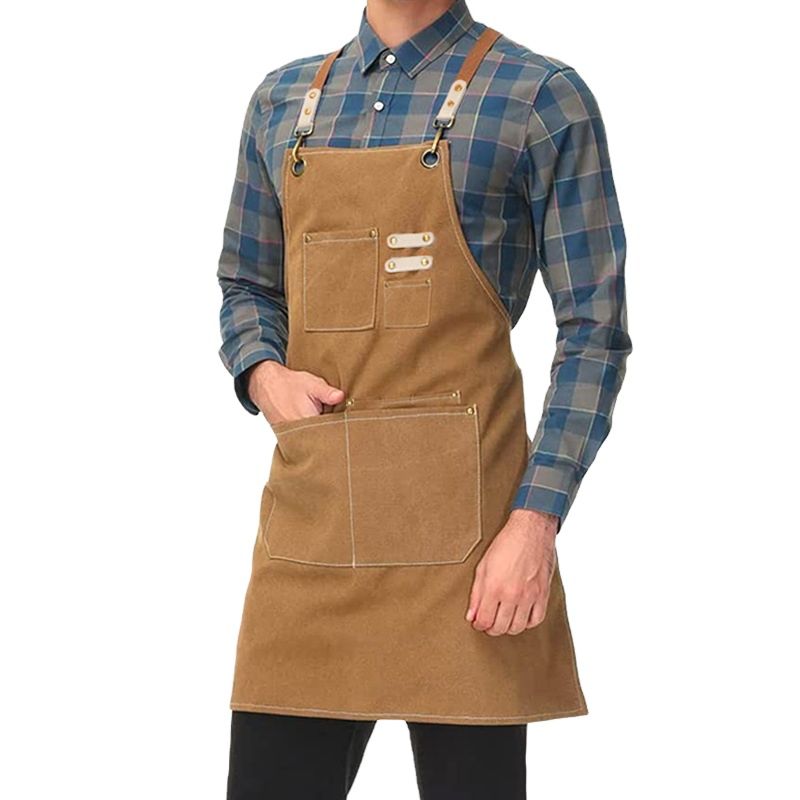 100% Cotton Canvas Leather Apron Barista Bartender Apron for Men and Woman