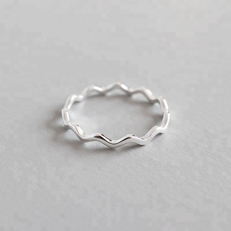 100% S925 Sterling Silver Simple Thin Line Curve Wave Wild Smooth Ring