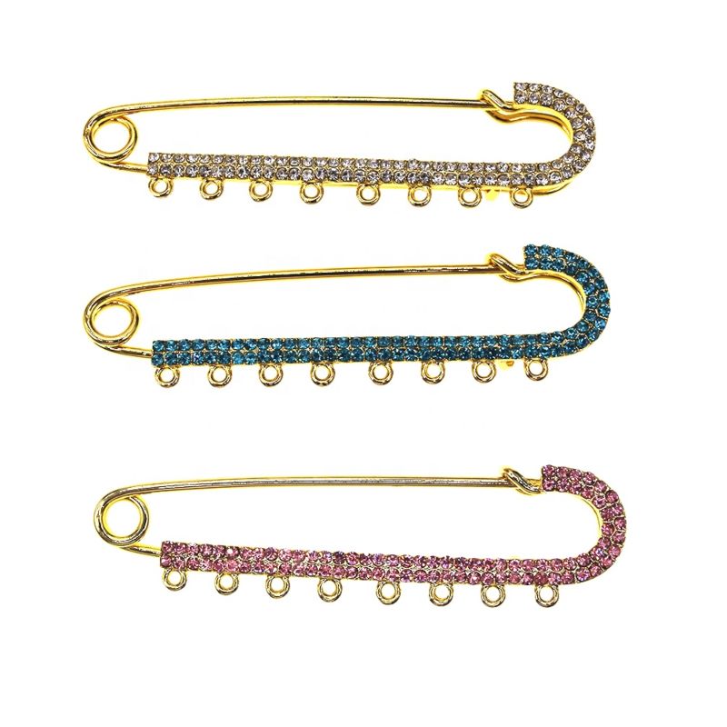 10Cm 8 Loops Pin for Kids Big Pink Blue Crystal Baby Safety Pin Islam Allah Mashallah Charms Brooch Baby Collar Clip Badge Pin