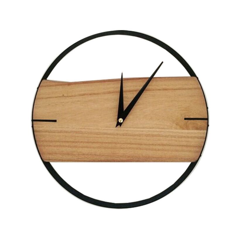 12 Inch Nordic Metal Wooden Wall Clock Living Room Bedroom Modern Minimalist Creative Quartz Wall Clock