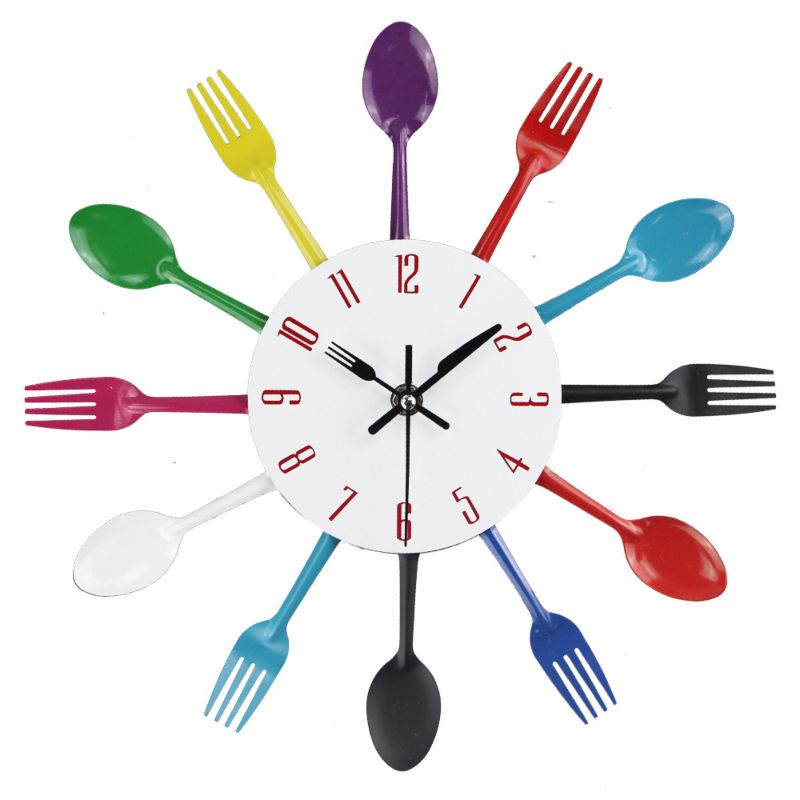 12Inch Art Fork and Spoon Design Tableware Kitchen Metal Decorative Wall Clock