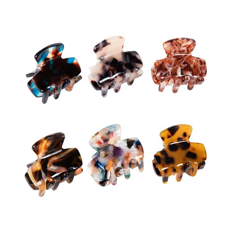 1.4 Inch 3.5Cm Cute Tortoise Shell Celluloid Leopard Hair Jaw Clamp Girls Square Cellulose Acetate Mini Hair Claw Clips