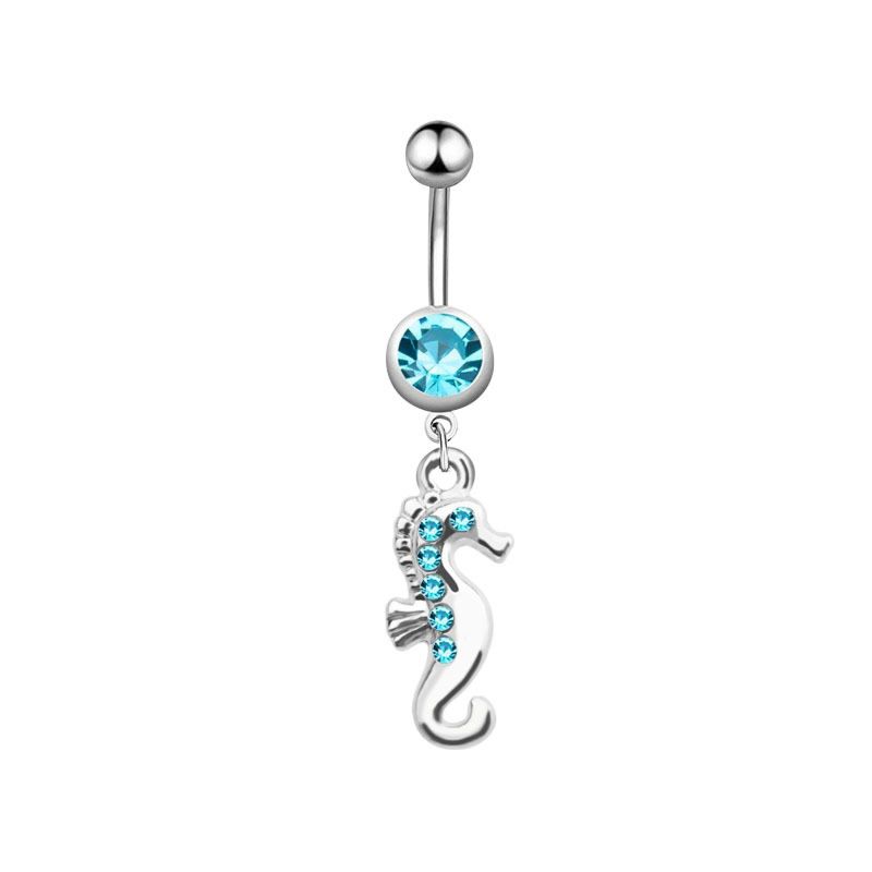 14G Bellybutton Ring Navel Piercing with Dangling Sea Horse
