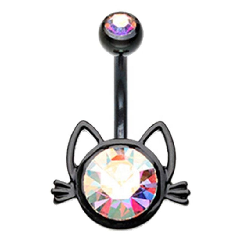 14G Black Cat with Ab Gem Sparkle Belly Rings