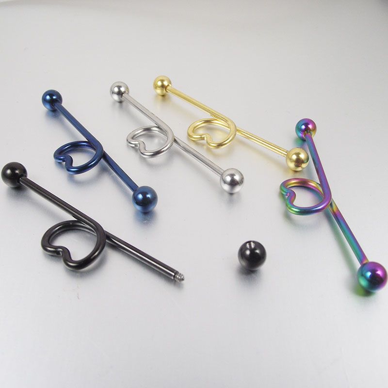 14G Stainless Steel Heart Love Industrial Barbell Punk Body Jewelry