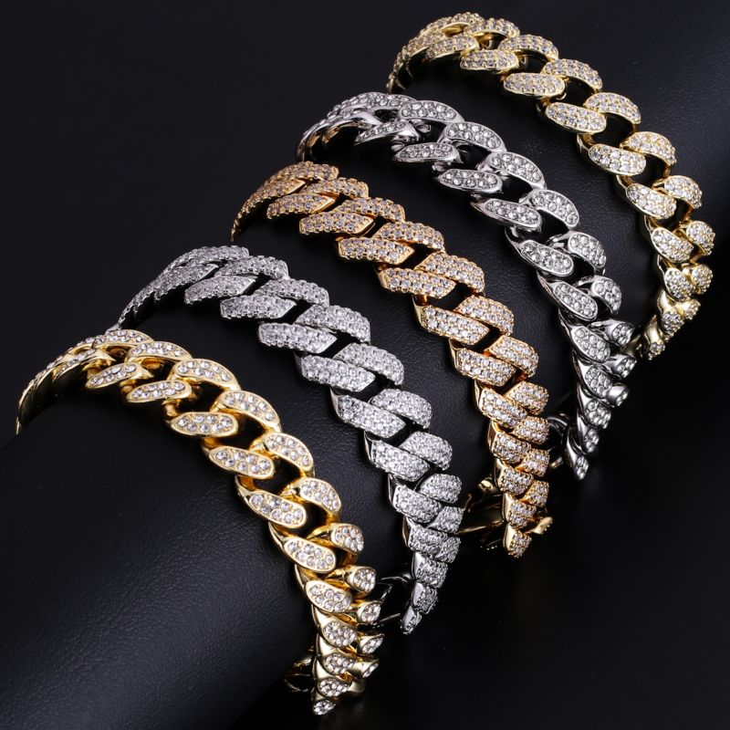 14K 18K Gold Plated Stainless Steel Iced Out Cz Miami Hip Hop Jewelry Cuban Luxury Link Chain Diamond Bracelet for Men Women