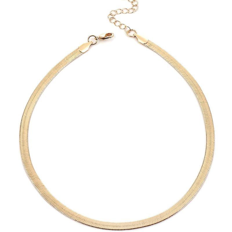 14K Gold/Silver Plated Adjustable Flat Snake Chain Herringbone Choker Necklace Simple Dainty Jewelry for Women