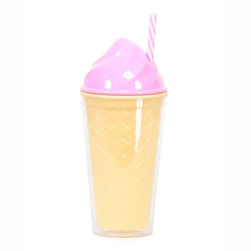 16 Oz Creative Ice Cream Cone Tumbler with Lid and Straw Bpa Free Cute Student Outdoor Cold Drink Cup