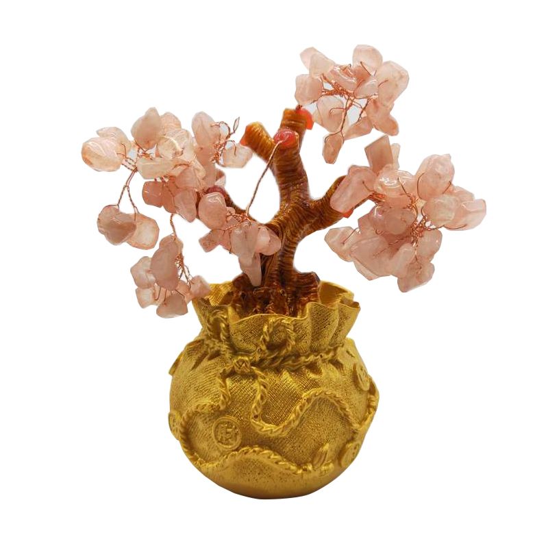 18Cm Gemstone Jade Bonsai Healing Fortune Lucky Feng Shui Rose Quartz Tree