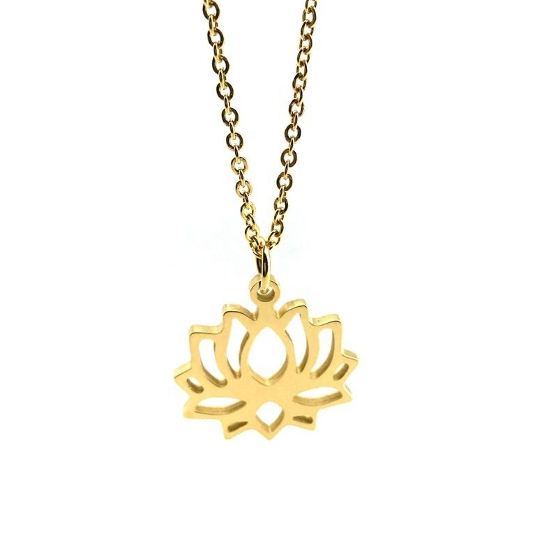 18K Gold Lotus Water Lily Charm Pendant Choker Necklace for Yoga Mom Gifts