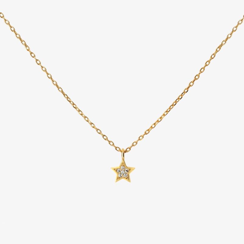 18K Gold Plated Chain Diamond Zircon Star Shape Necklace for Women