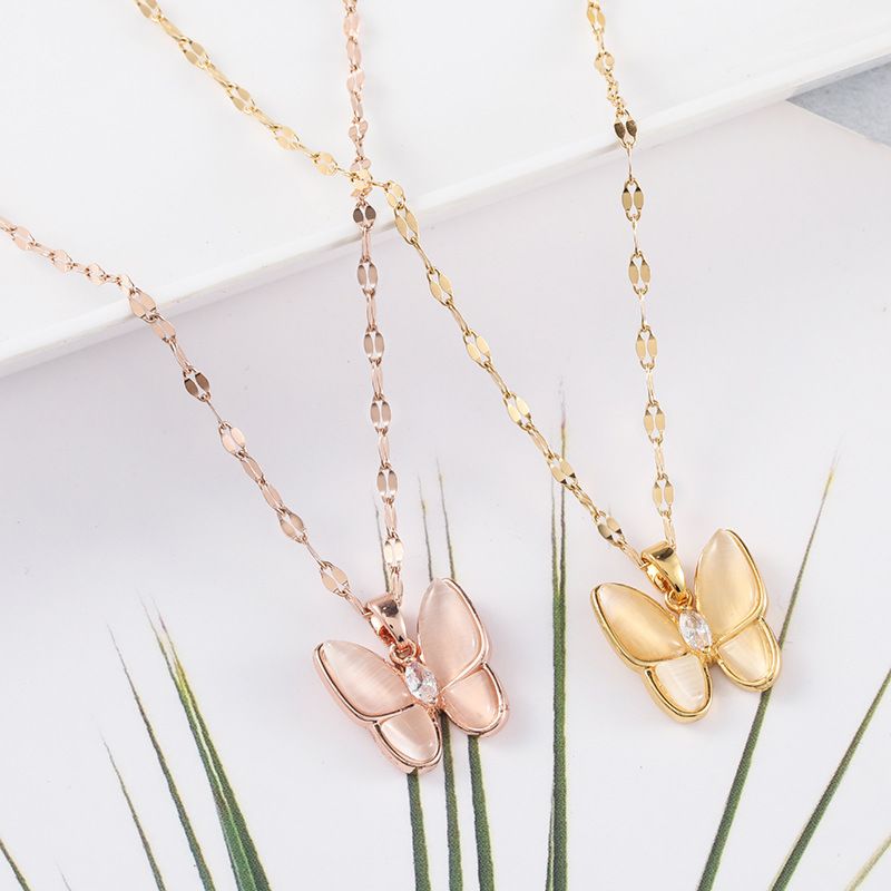 18K Gold Plated Crystal Butterfly Necklaces Jewelry Stainless Steel Butterfly Pendant Necklace for Women