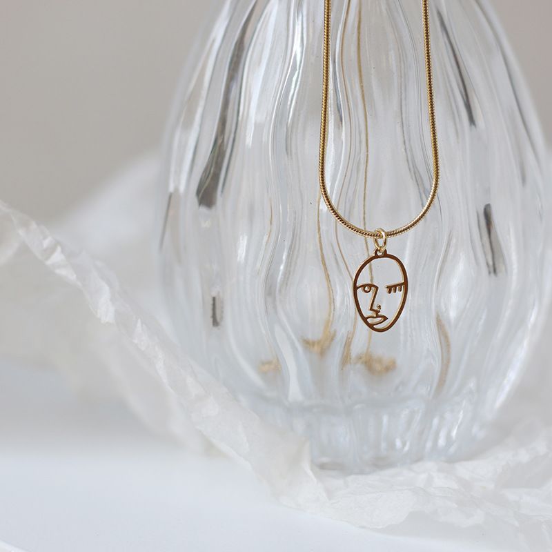 18K Gold Plated Plain Gold Figure Face Necklace Real Gold Plated Necklace Stainless Steel Necklace