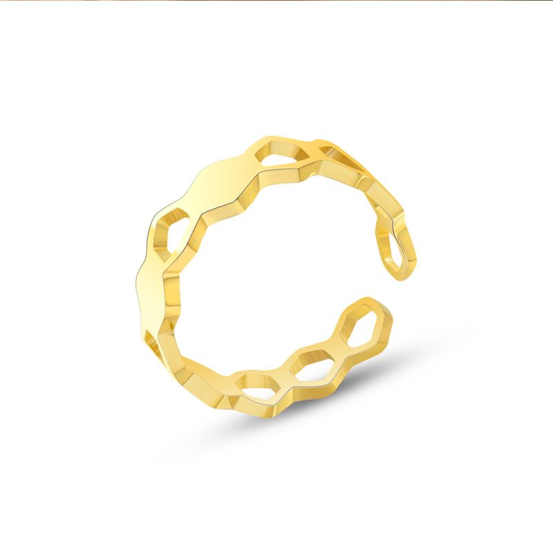 18K Gold Plated Stainless Steel Jewelry Hollow Honeycomb Design Open Ring Stackable Rings for Women Tarnish Free