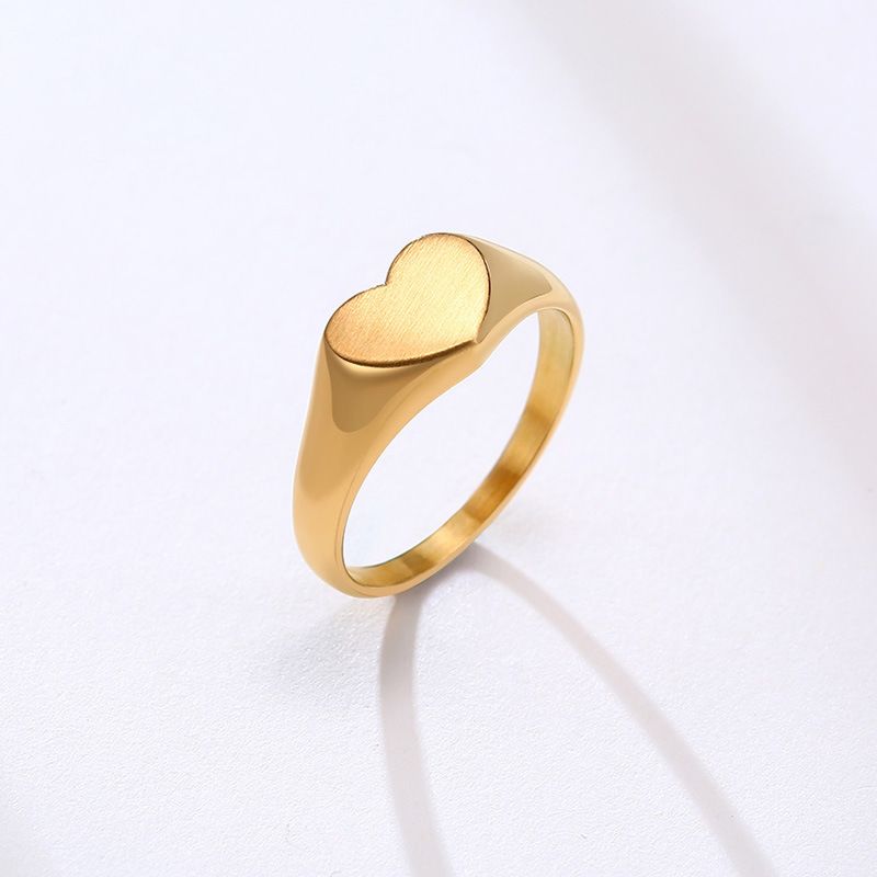 18K Gold Plated Stainless Steel Women Heart Signet Ring