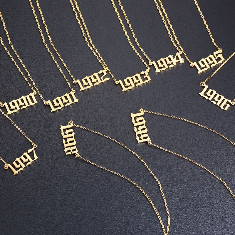 1980- Birth Year Number Stainless Steel Pendant Necklace for Women and Men