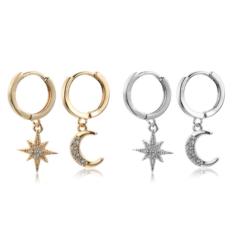 1 Pair Simple Small Star Tiny Moon Crescen Huggie Hoop Earrings Charms Ear Piercing Ear Cuffs Women Jewealry