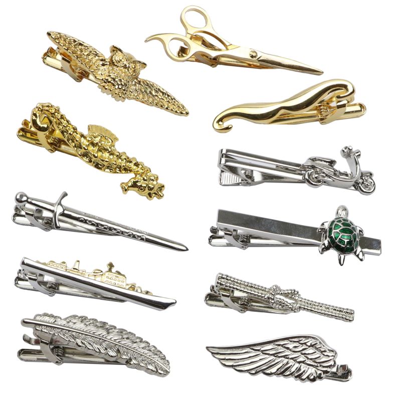 1 Piece Chrome Stainless Tie Clips Scissors Ax Car Owl Sword Hammer Shape Metal Tie Clip for Men Necktie Clips Pin for Mens Gift