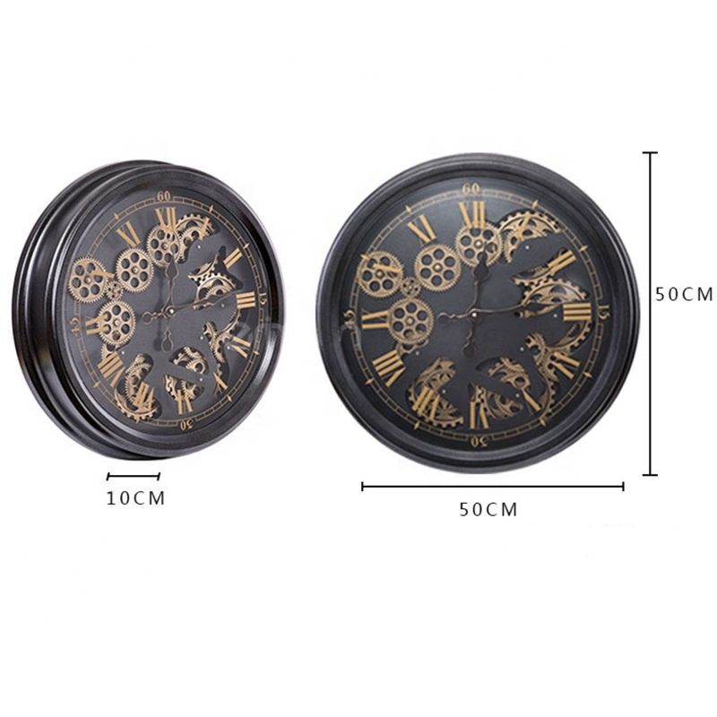 20 Inch European Antique Industrial Design Rolling Gear Wall Clock