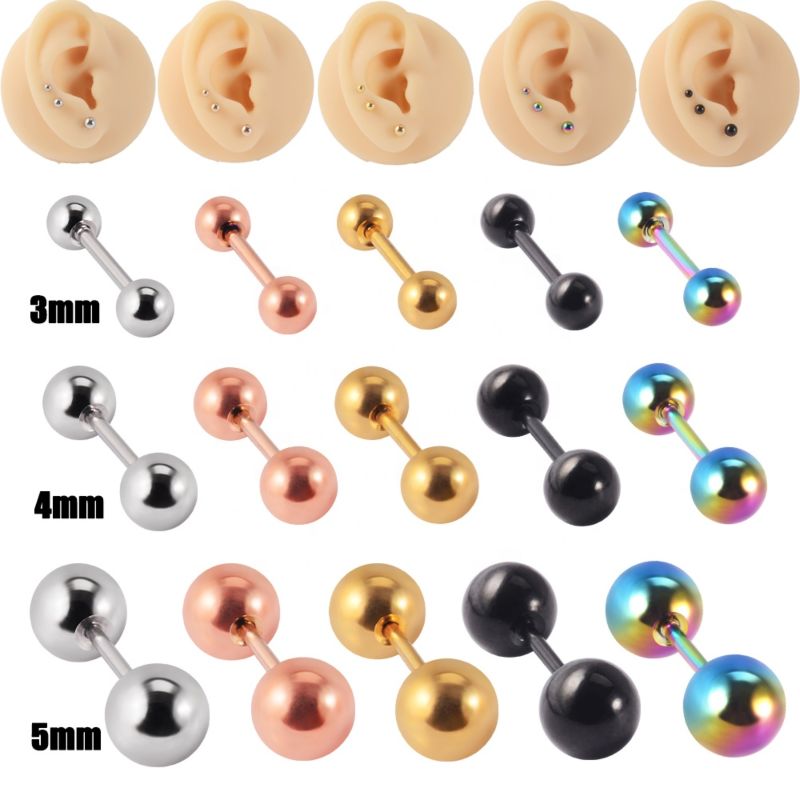 20G Surgical Steel Ear Studs Small Ball Screws Small Earrings Daith Ear Bone Cartilage Piercing Body Jewelry 3/4/5Mm