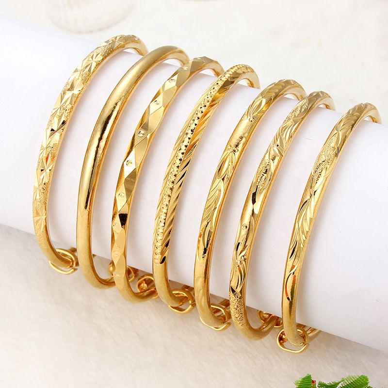 24K Gold Color Dubai Adjustable Gold Bangles for Women Men Gold Color Ethiopian Bracelets African Bangles Bracelets Jewelry