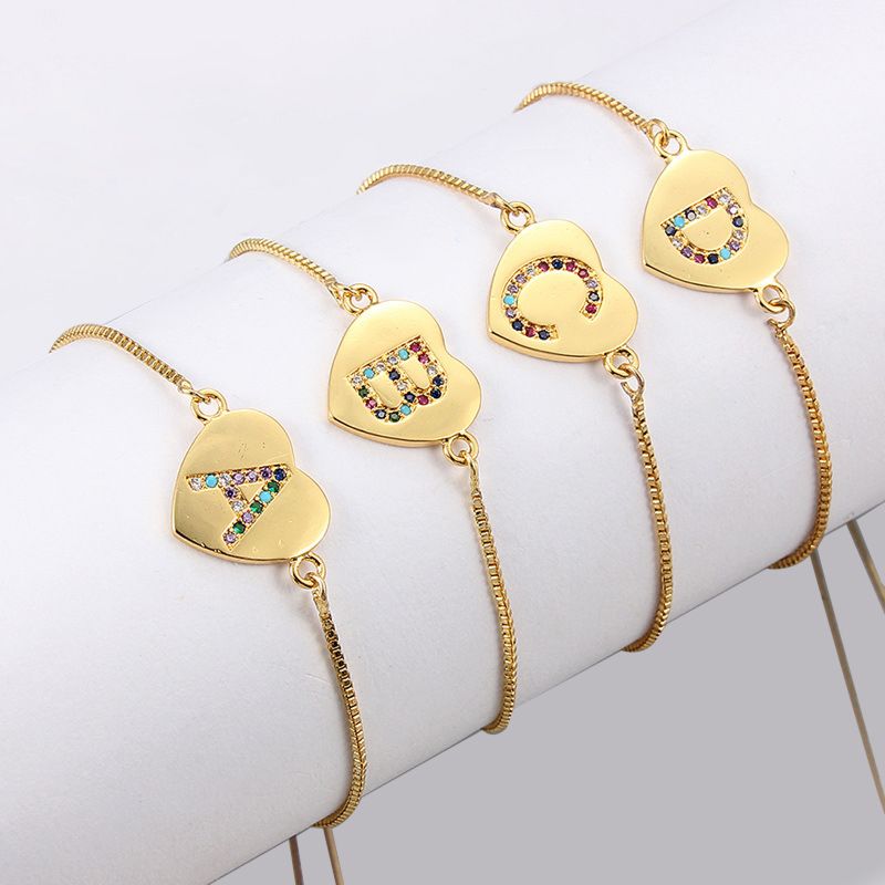 26 Alphabet Letter Beads Bracelet, Adjustable Chain Initial Letter Bracelet Heart