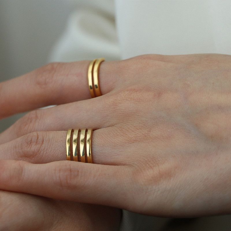 2 Designs Spiral Multi Layered Stainless Steel Ring Hollow Twisted 18K Gold Plated Rings for Women Plain Minimalist Jewelry