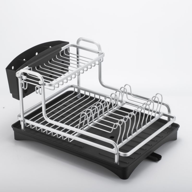 2 Layer Tier Dishes Drainer over the Sink Bowl Organizer Storage Kitchen Drying Aluminum Dish Rack