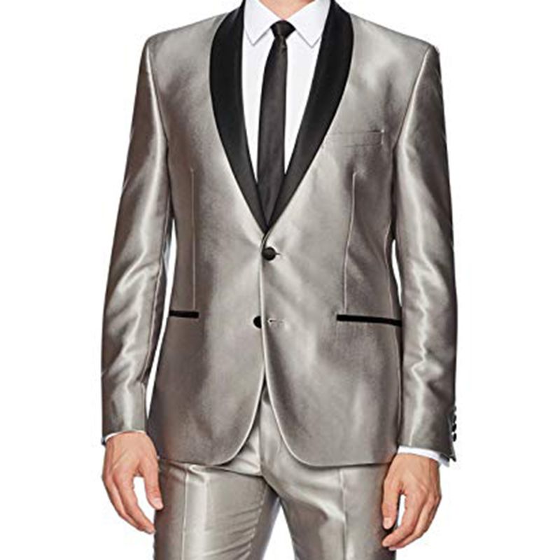 2 Piece Latest Design Men Suit Silver Coat Pant Men Suit Groom Wedding Suit