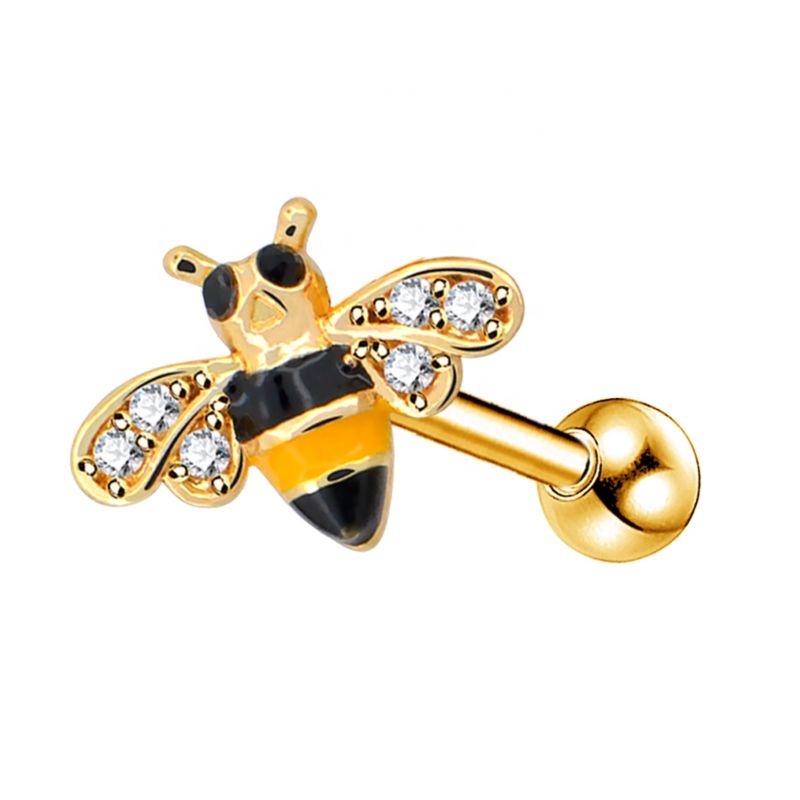 316L Stainless Steel 16G Bee Cartilage Earrings Pierced Ear Jewelry