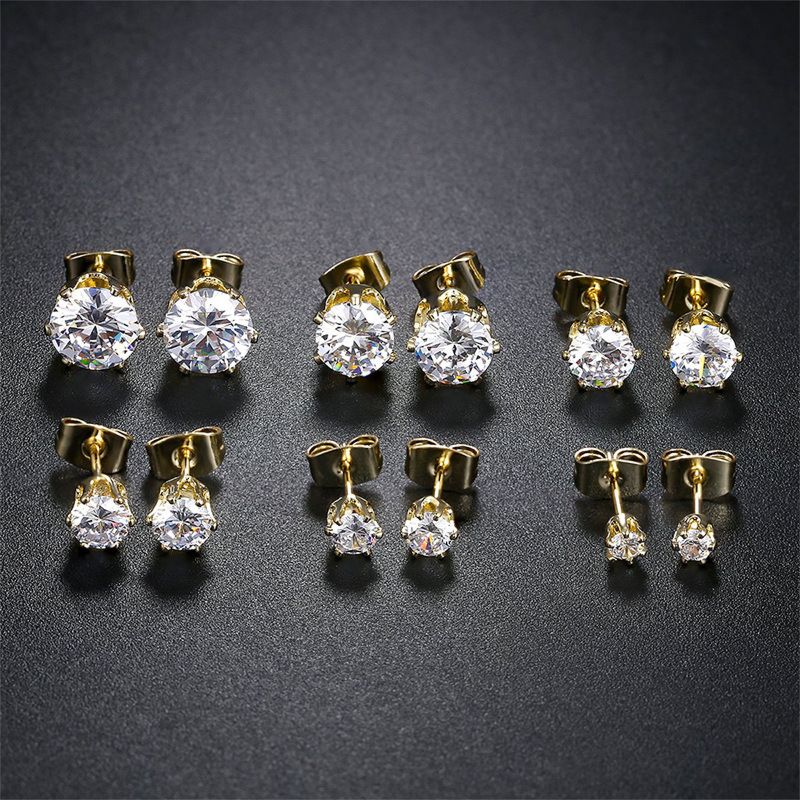 316L Stainless Steel 18K Gold Plated round Cubic Zirconia Cz Stud Earrings for Women Jewelry