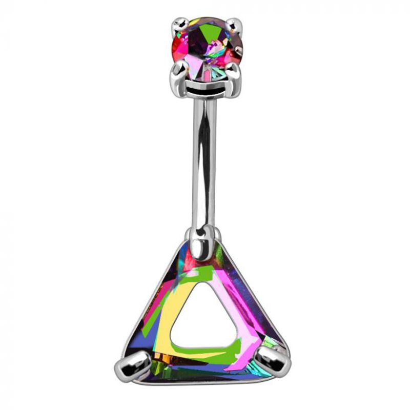 316L Stainless Steel Rainbow Hollow Triangle Cz Belly Button Navel Ring Piercing Body Jewelry