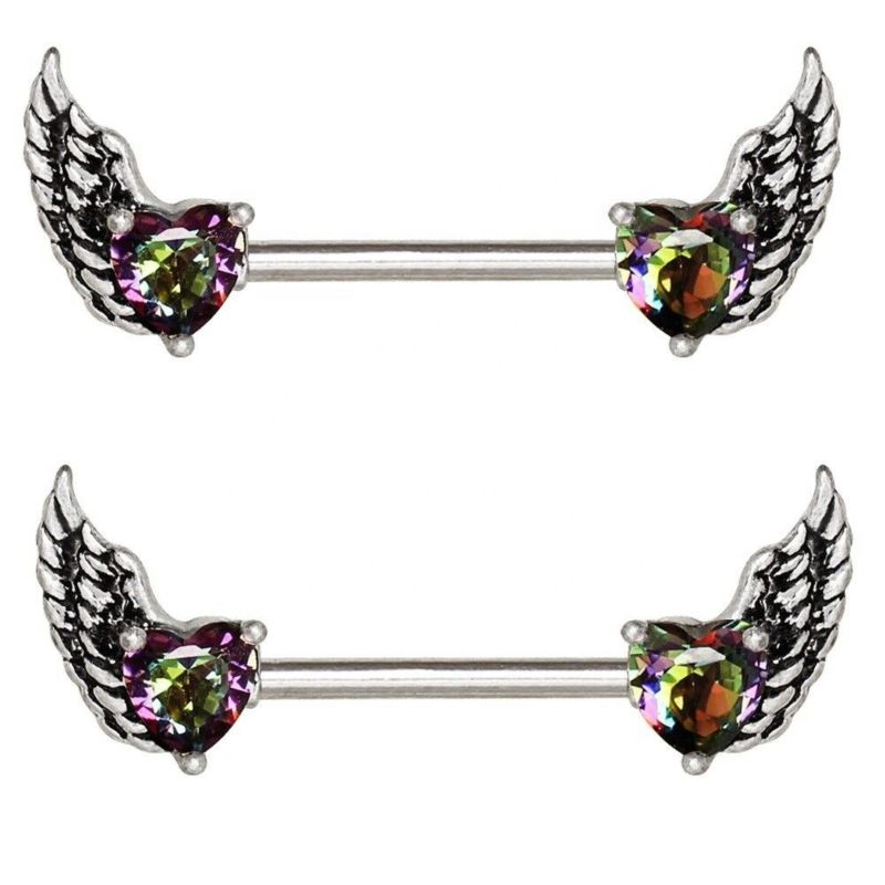 316L Surgical Steel Gothic Wing Nipple Rings Piercing Barbell Boby Piercing Jewelry