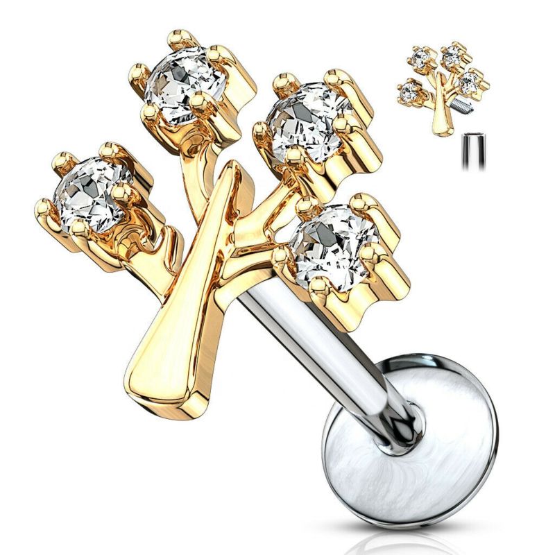 316L Surgical Steel Life Tree Top Clear Cz Labret Helix Tragus Piercing Cartilage Earring Studs