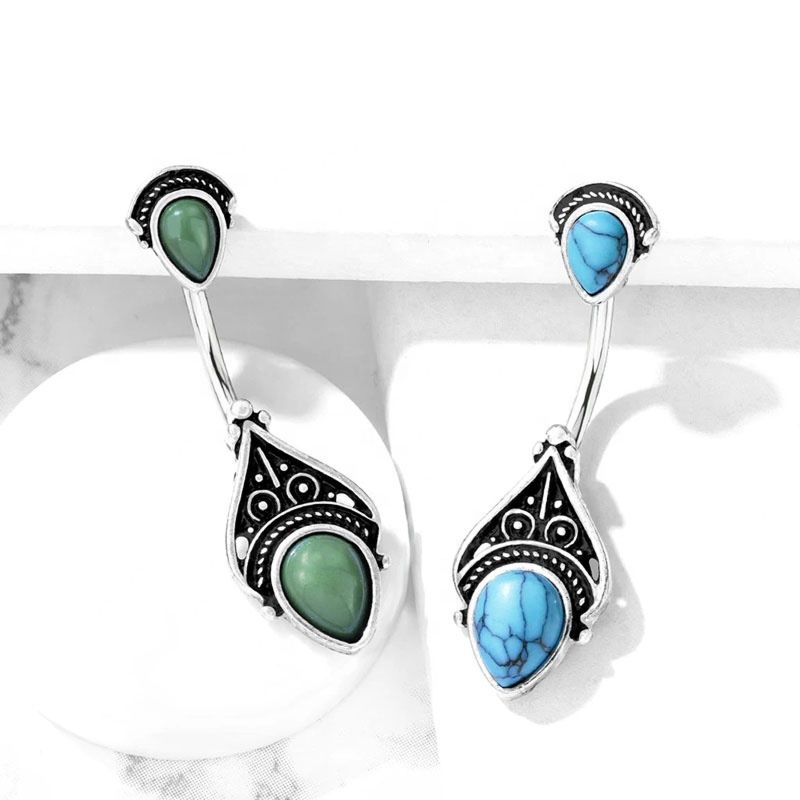 316L Surgical Steel Turquoise Belly Bar Button Ring Sets Jewelry