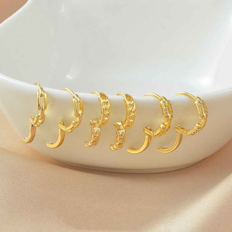 3 Pairs Set 925 Silver Post Zircon Link Chain Circle Earrings Real 18K Gold Plated Cuban Chain Hoop Earrings Set for Women