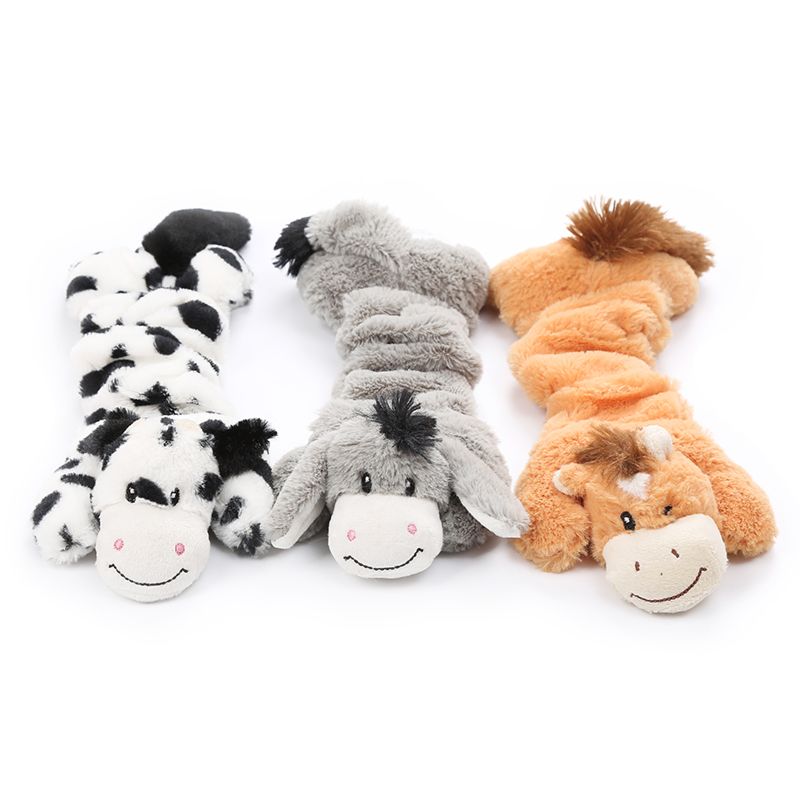 3Pack Donkey Pet Toys Crinkle No Stuffing Animals Dog Plush Chew Toy