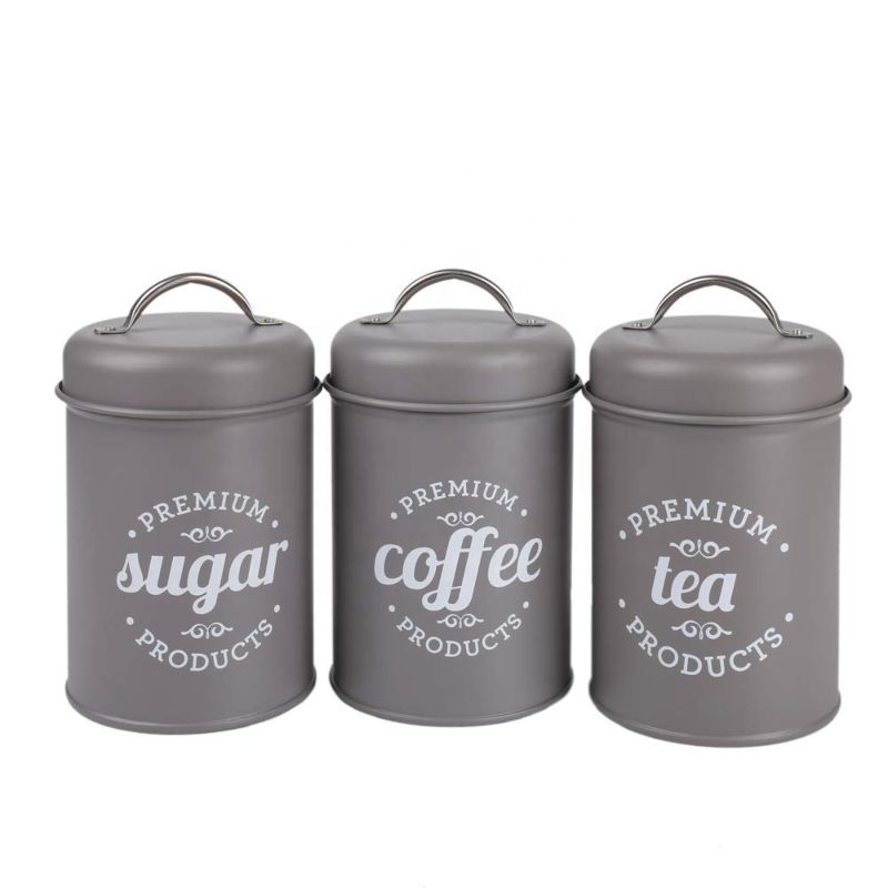 3Pcs Vintage Tea Coffee Sugar Galvanized Metal Kitchen Canisters Sets with Lids