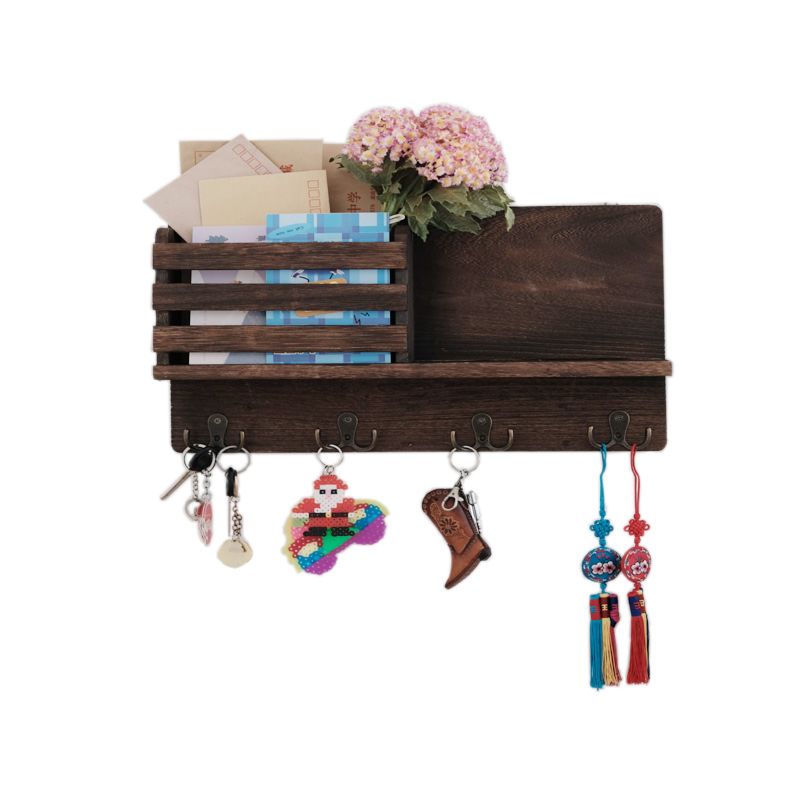 4 Double Key Hooks and a Floating Shelf Rustic Wall Mounted Mail Holder Wooden Mail Sorter Organizer
