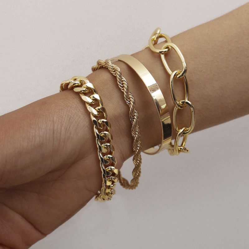 4Pcs/Set Hips Hops Chunky Thick Miami Curb Cuban Bracelets Bangles Punk Metal Twisted Rope Chain Bracelet Jewelry Gift