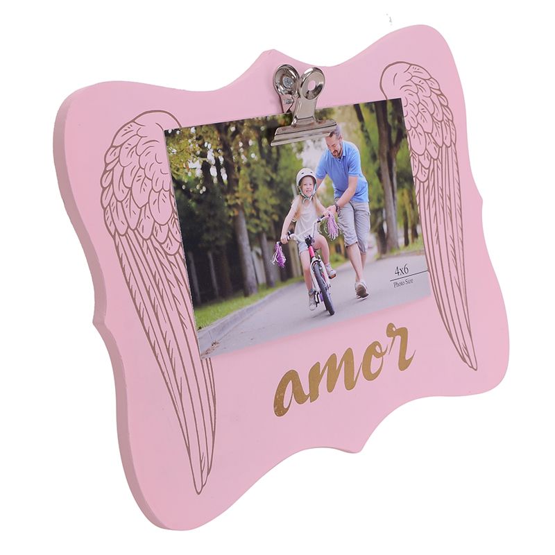 4X6 Pink Shaped Photo Wood Picture Frames Holder with Clip for Gift