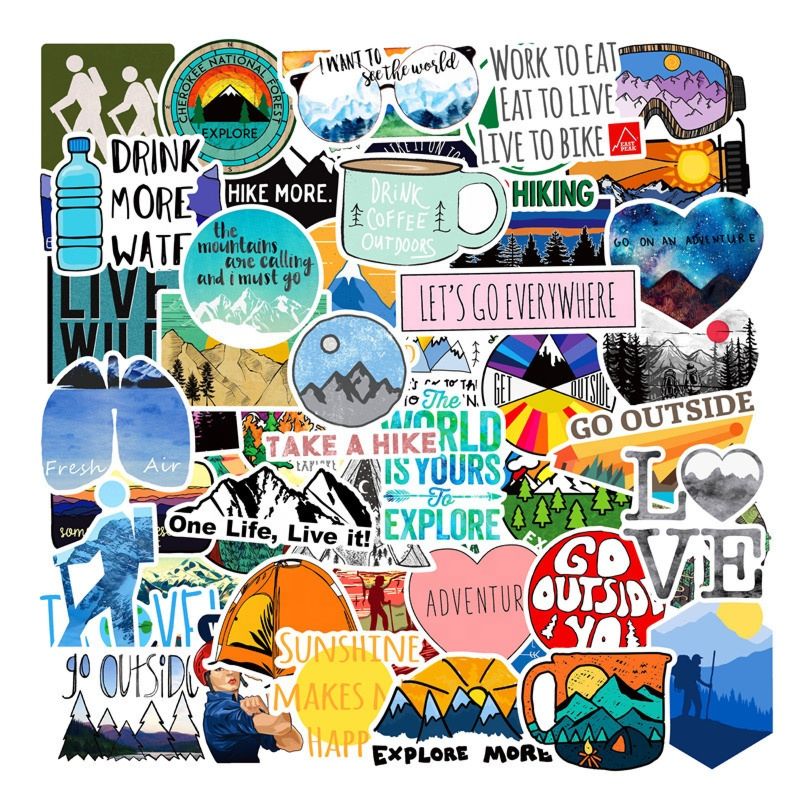 50Pcs Outdoor Go Hiking Camping Picnic Graffiti Sticker Skateboard Luggage Laptop Waterproof Travel Stickers Printing