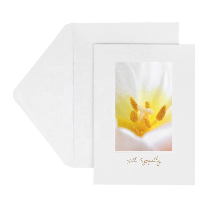 5X7 Gold Foil Flower Plain Sympathy Greeting Card and Envelopes