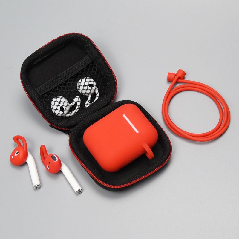 6 In-1 Protective Case for Airpods 1 2 Headphone Storage Box Lanyard Carabiner Silicone Cover for Air Pods 2 Case Ear Cap