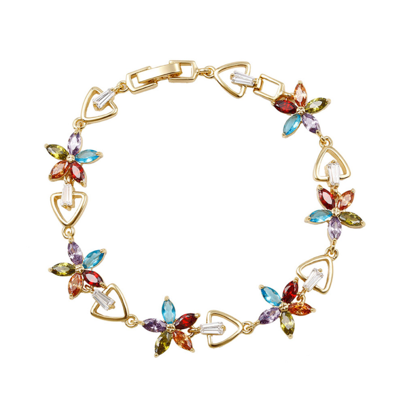 74646 Charm 14K Gold Plated Brass Bracelet Flower Shaped Alloy Popular Bracelet